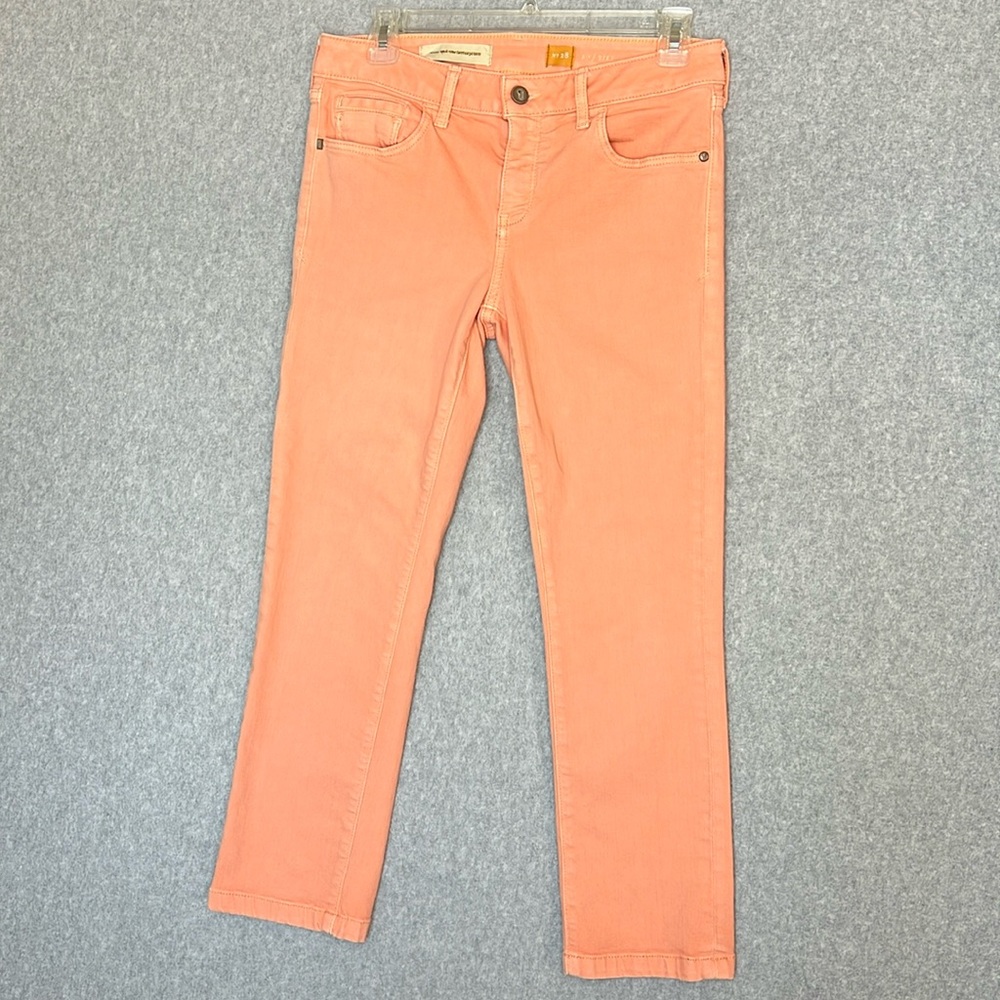 Pilcro Letterpress Anthropologie Peach Stet Crop Capri Denim Jeans Size 28